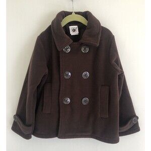 Good Lad Jacket Boy's Fleece Pea Coat Brown Anchor Buttons Size 6 GUC